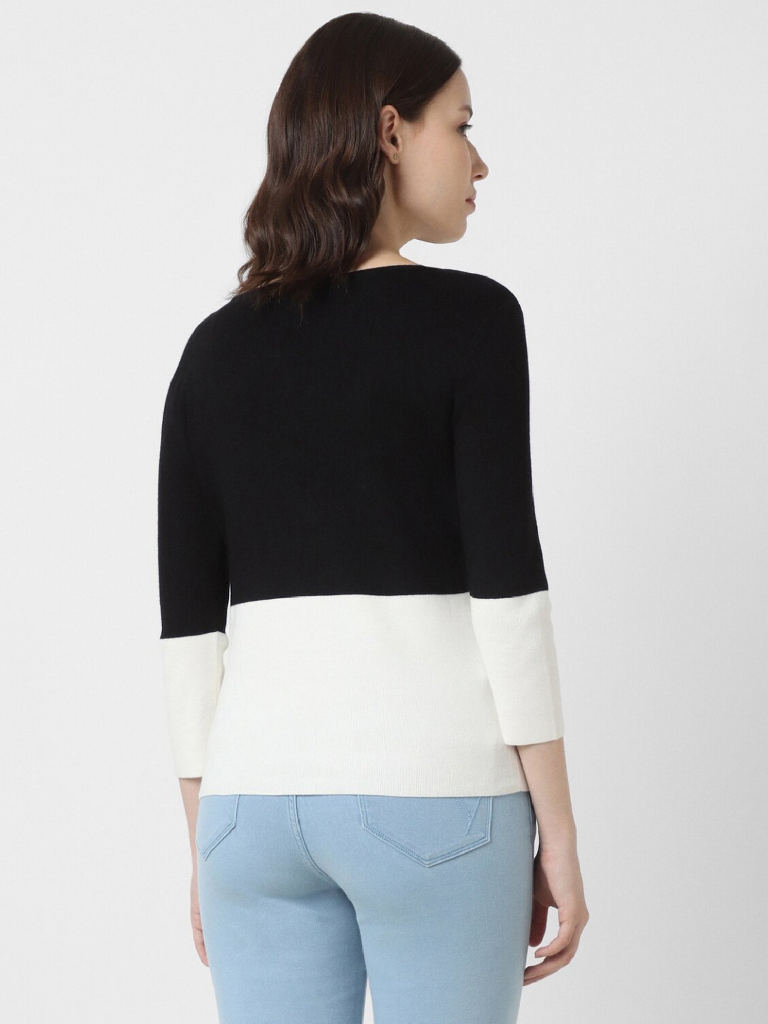 Van Heusen Black & White Color-Block Top