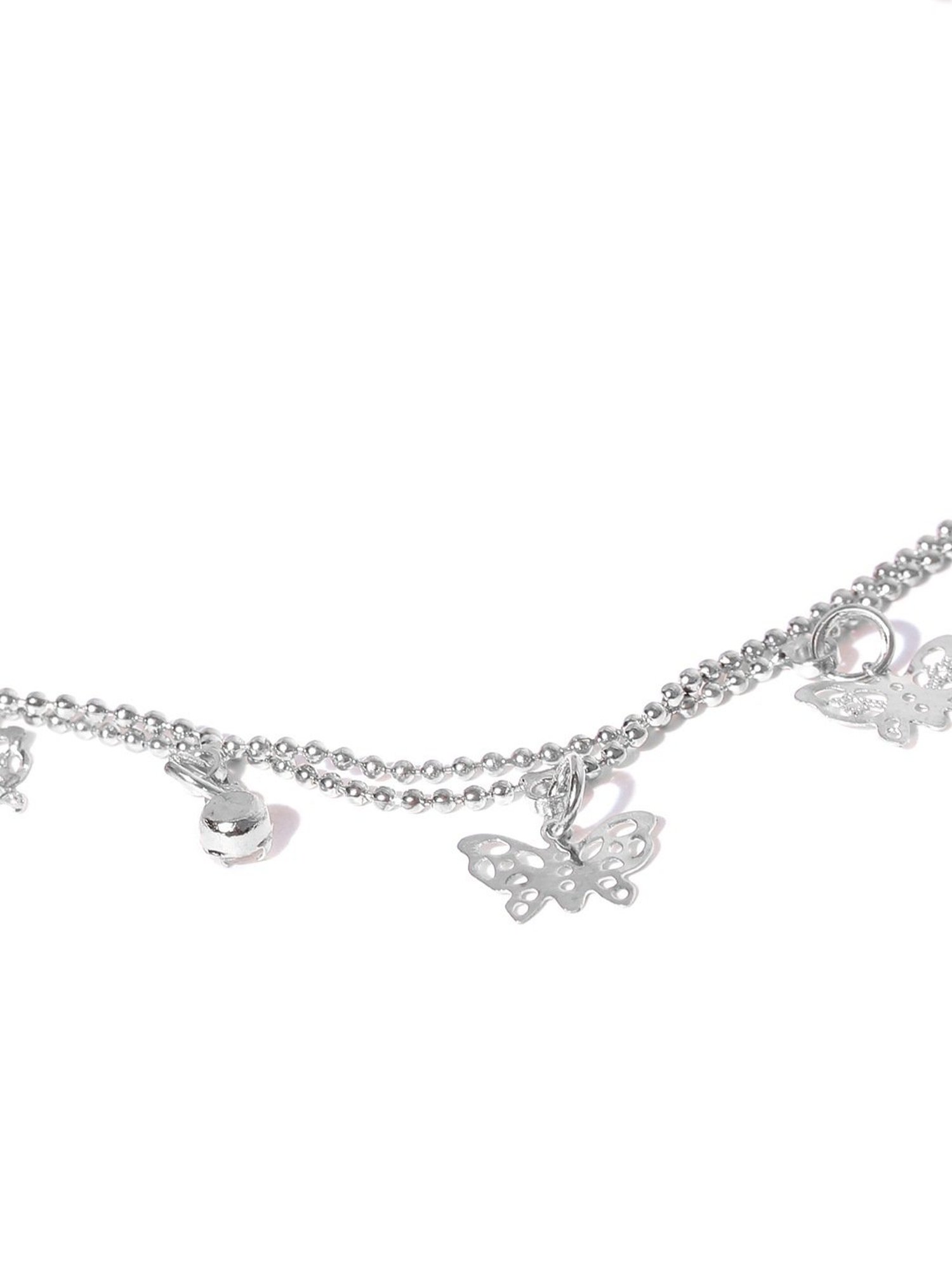 Oomph Silver Tone Butterfly Beads & Charm Fashion Anklet