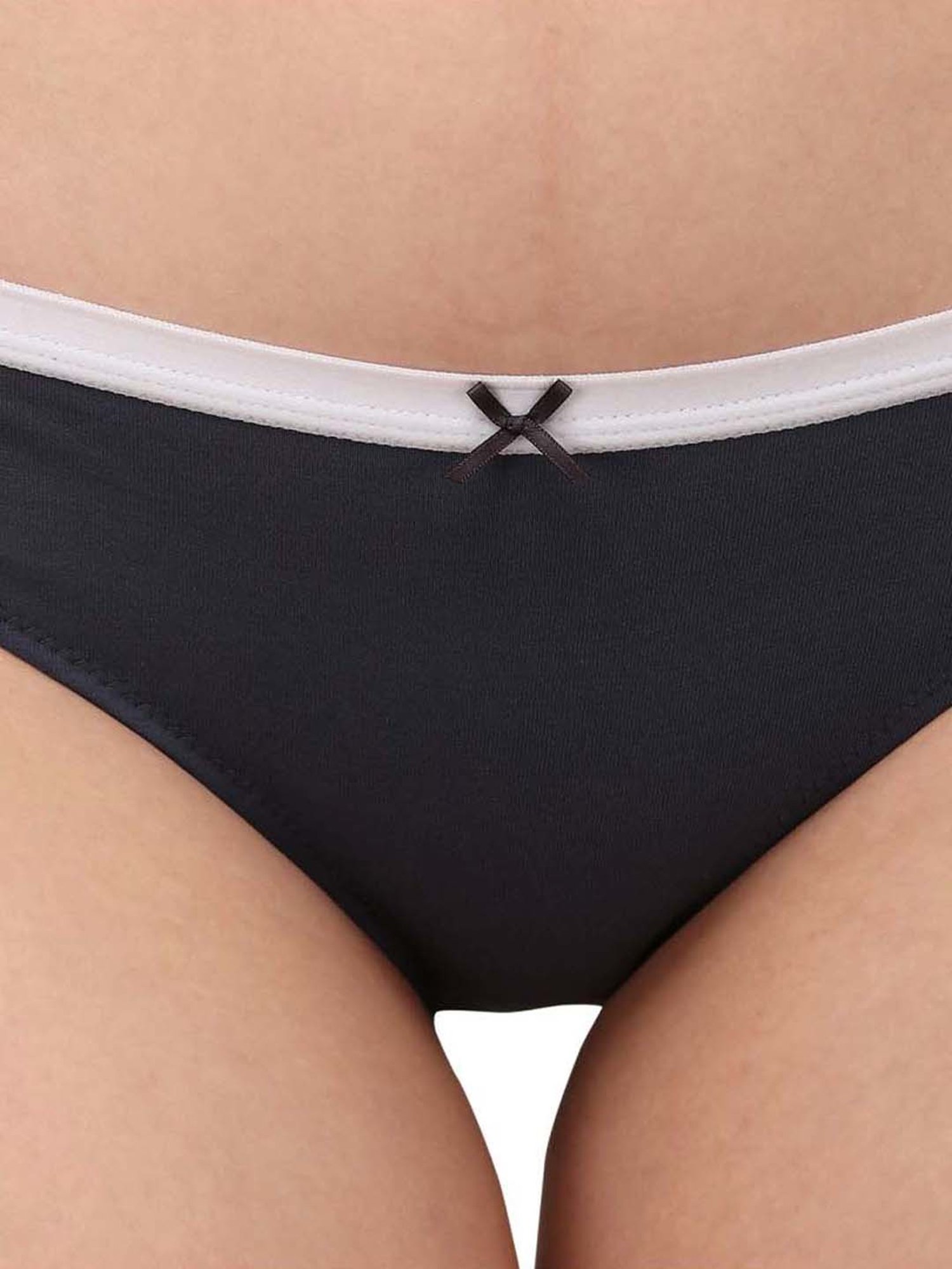 Soie White & Navy Cotton Printed Bikini Panties - Pack Of 6