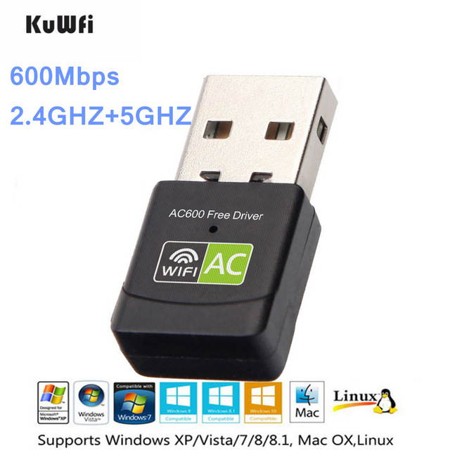 KuWFi KF-1 600Mbps free driver wifi adapter dual band USB 2.0 wifi Receiver network card