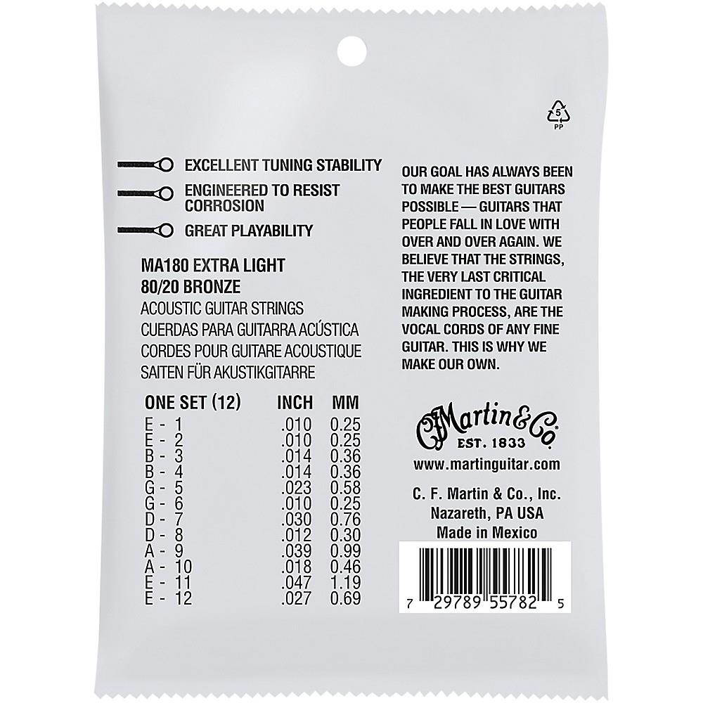 Martin MA180 SP 12-String 80/20 Bronze Extra-Light-Authentic-Acoustic-Guitar-Strings