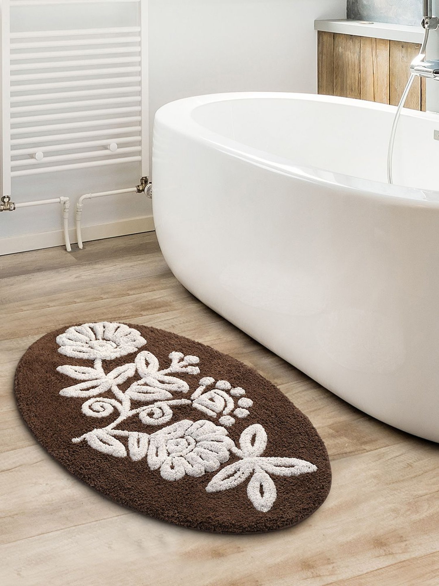 Saral Home Brown Microfiber Floral Bath Mat 50X80 cm