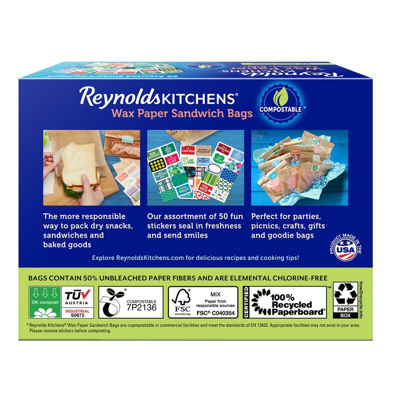 Reynolds Kitchens Wax Paper Sandwich Bags with Stickers - 50ct