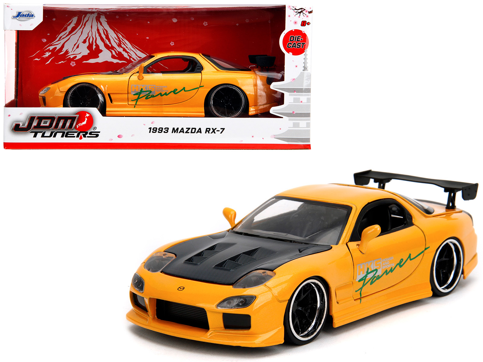 Mazda RX7 (FD3S) LB-Super-Silhouette RHD (Right Hand Drive) #55 Green and Orange with Graphics "Tokyo Auto Salon 2024 - Malaysia Diecast Expo 2024" 1/64 Diecast Model Car by Inno Models