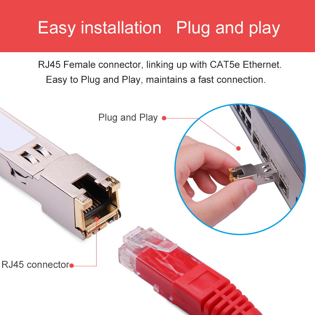 1.25G SFP-T, 1000BASE-T Copper SFP, SFP to RJ45 SFP, Compatible with Brocade E1MG-TX, XBR-000190