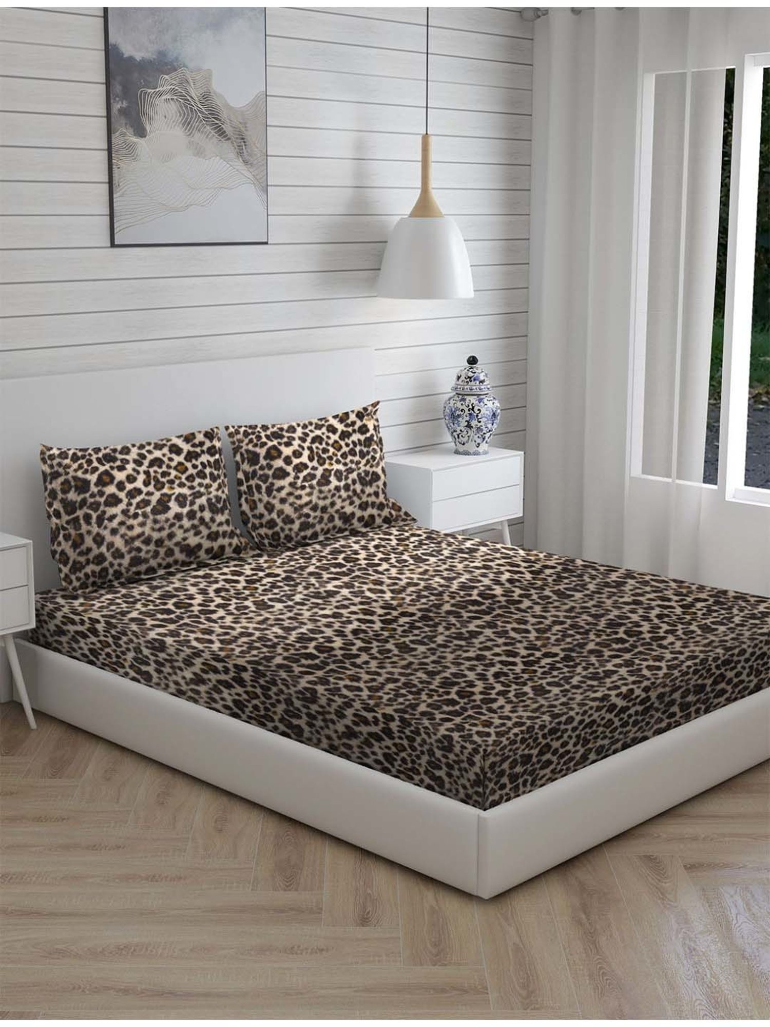 Boutique Living Untamed Brown Cotton 270 TC King Size Bed Sheet with Pillow Cover