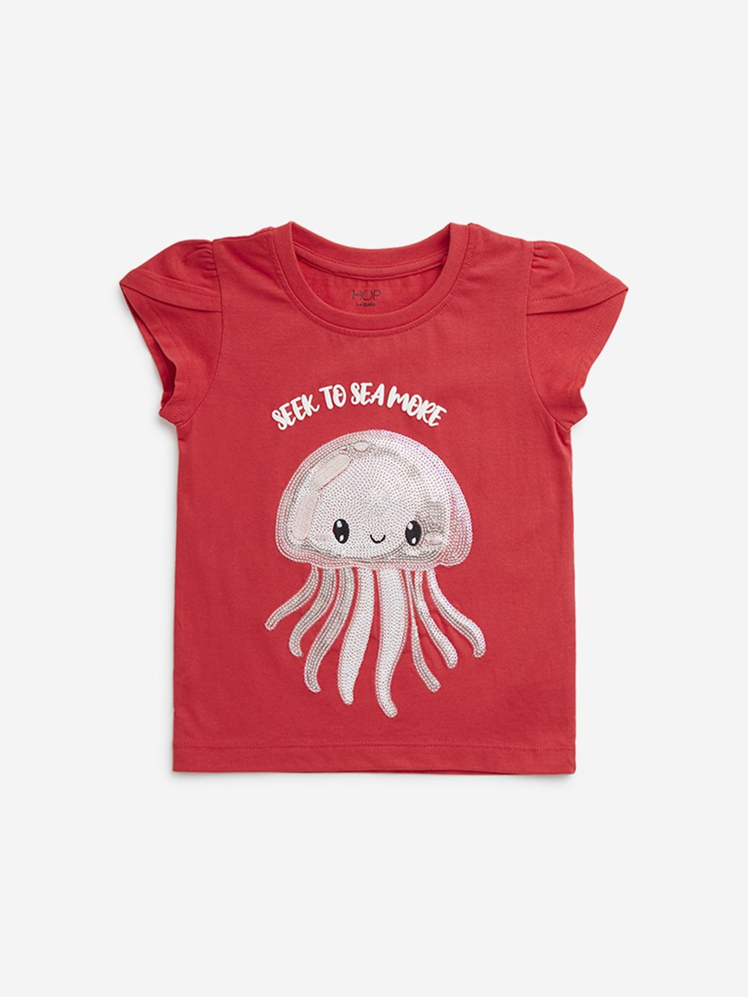 HOP Kids by Westside Red Embellished Cotton T-Shirt