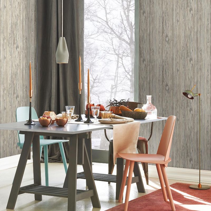 RoomMates Mushroom Wood Peel & Stick Wallpaper Gray