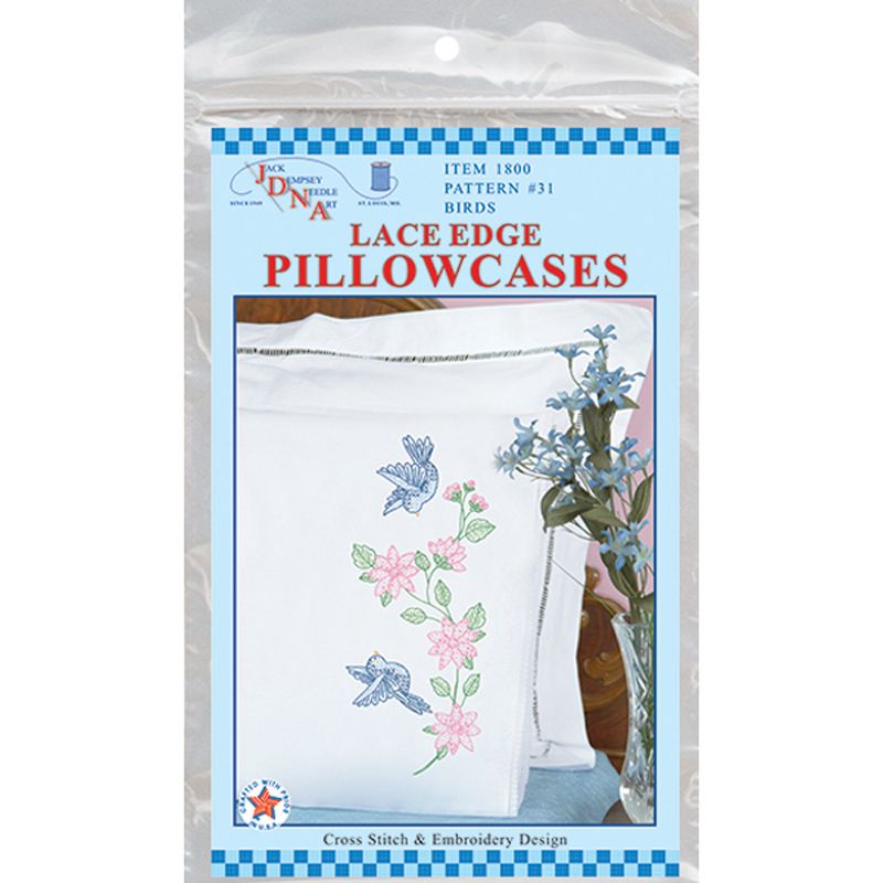 Jack Dempsey Stamped Pillowcases W/White Lace Edge 2/Pkg-Birds