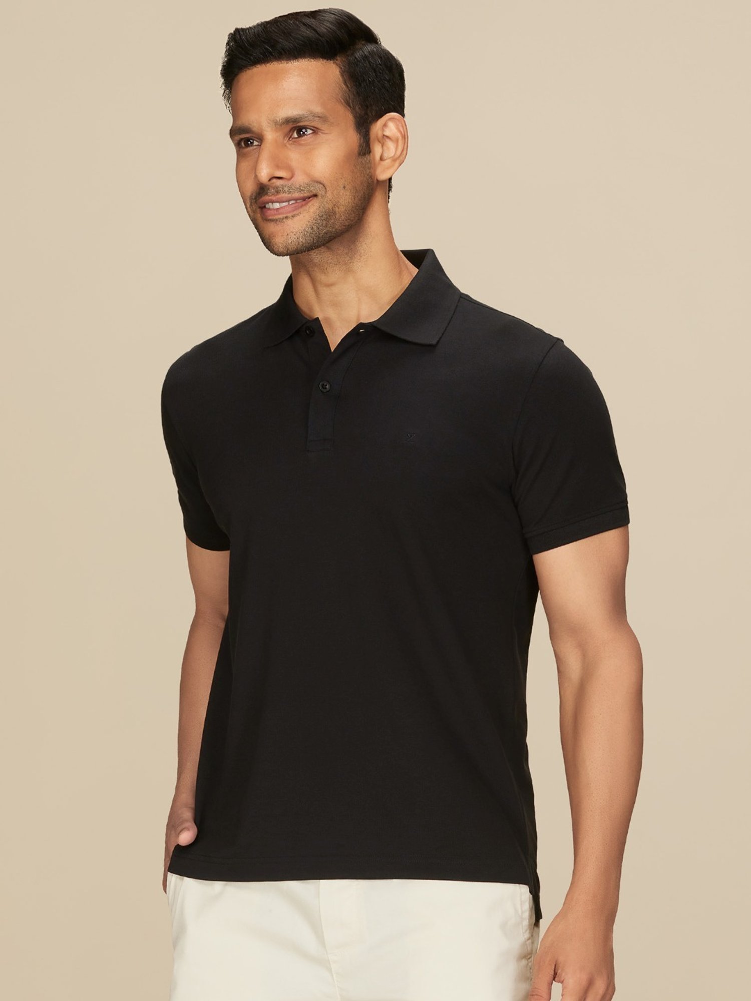 XYXX Pitch Black Cotton Regular Fit Polo T-Shirts