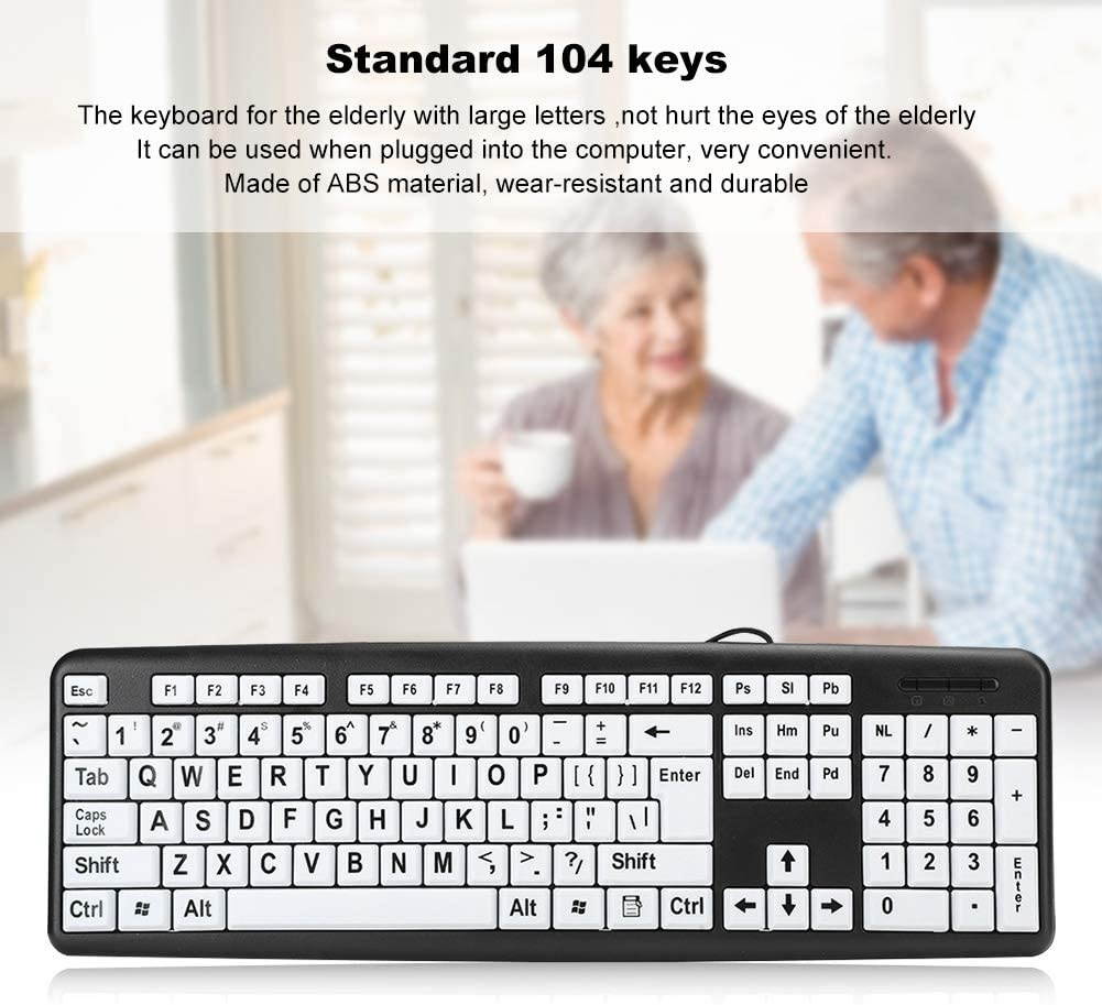 Large Print Keyboard,USB Wired Keyboard for The Elderly,Keyboard with White Large Print Key,Eye Protection Keyboard, for Middle-Aged and Elderly People,Low Vision(Black)