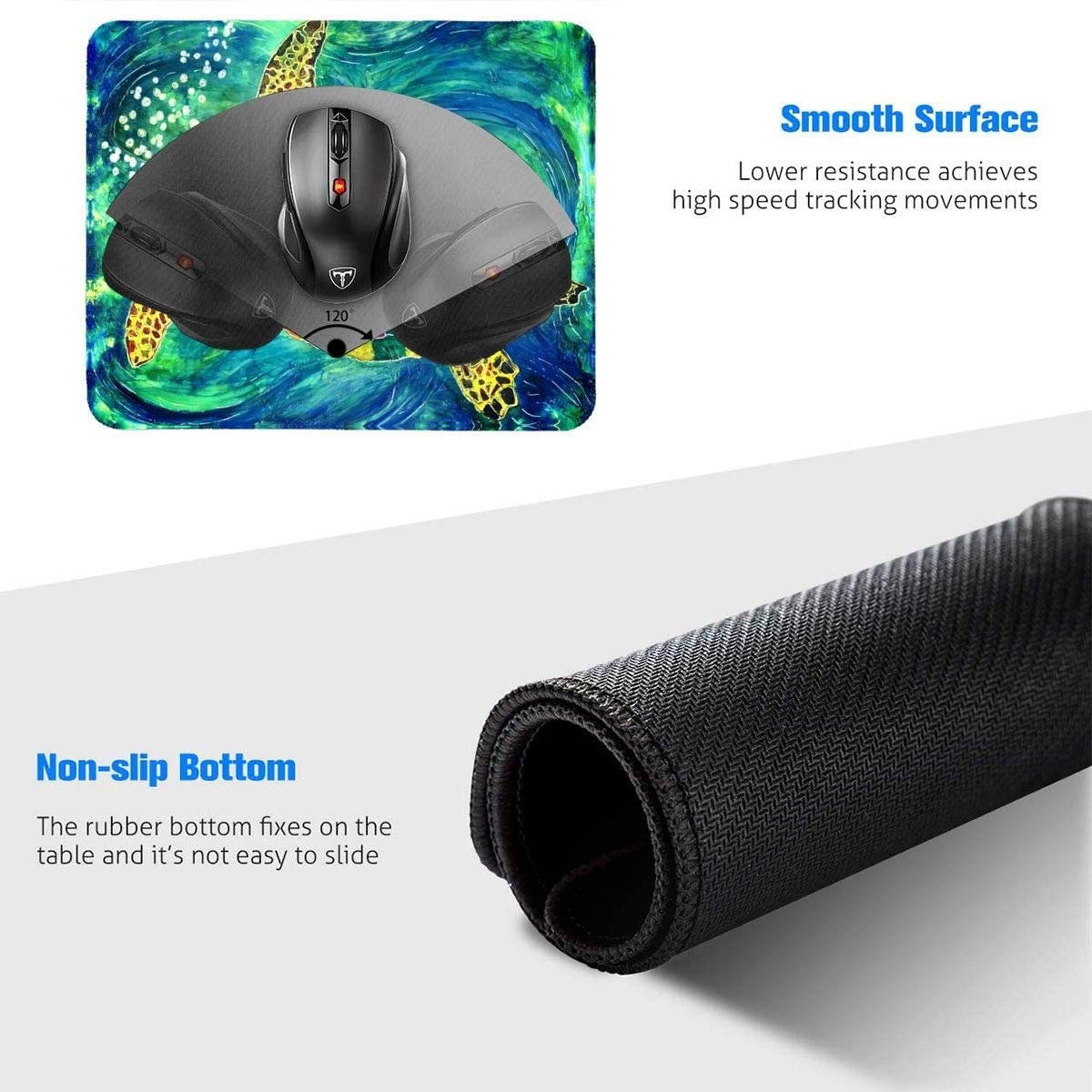 Mouse Pad Colorful sea Turtle with Non-Slip Rubber Base, Premium-Textured & Waterproof Mousepads Bulk with Stitched Edges, Mouse Mat for Computers, Gaming,Laptop, Office & Home, 9.8x11.8 in