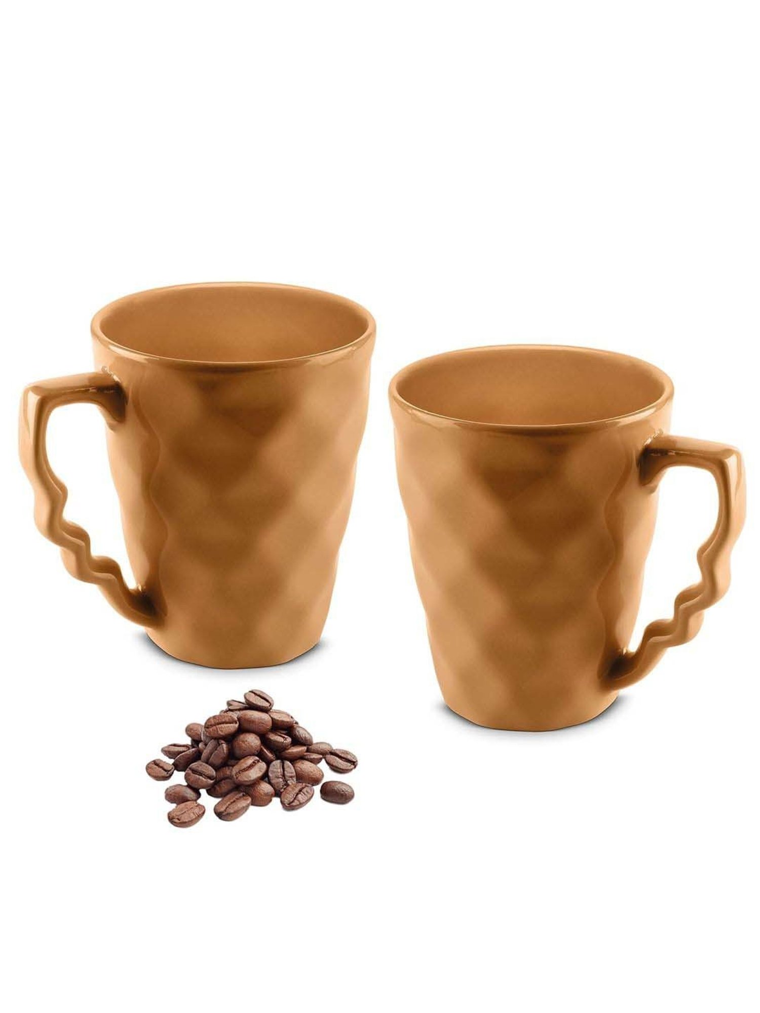 Urban Chef Brown Ceramic Prism Microwave Safe Coffee Mug With Handle (0.225 L) - Set of 2