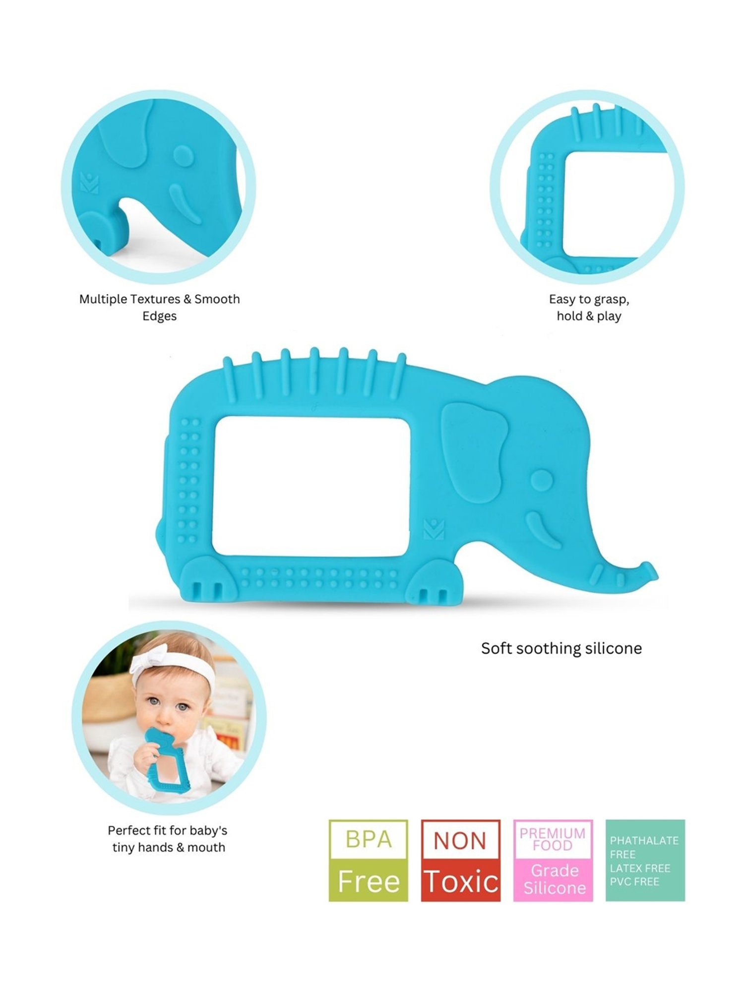 Baby Moo Kids Blue Elephant Soothing Silicon Teether (BPA & Toxin Free)