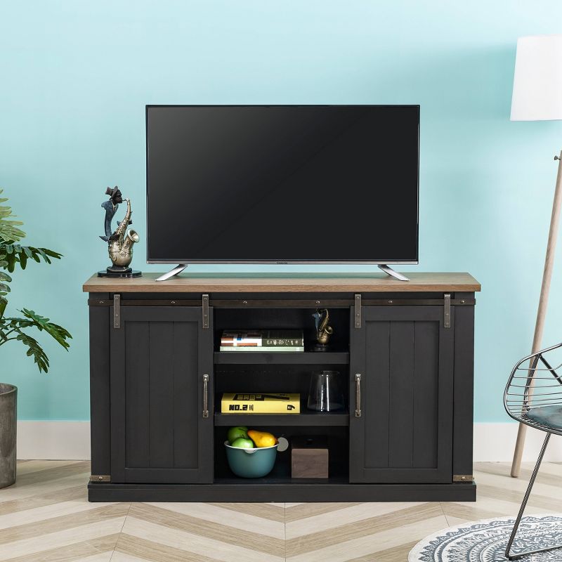 54" Sliding Doors TV Stand For TVs up to 60" Charcoal - Home Essentials