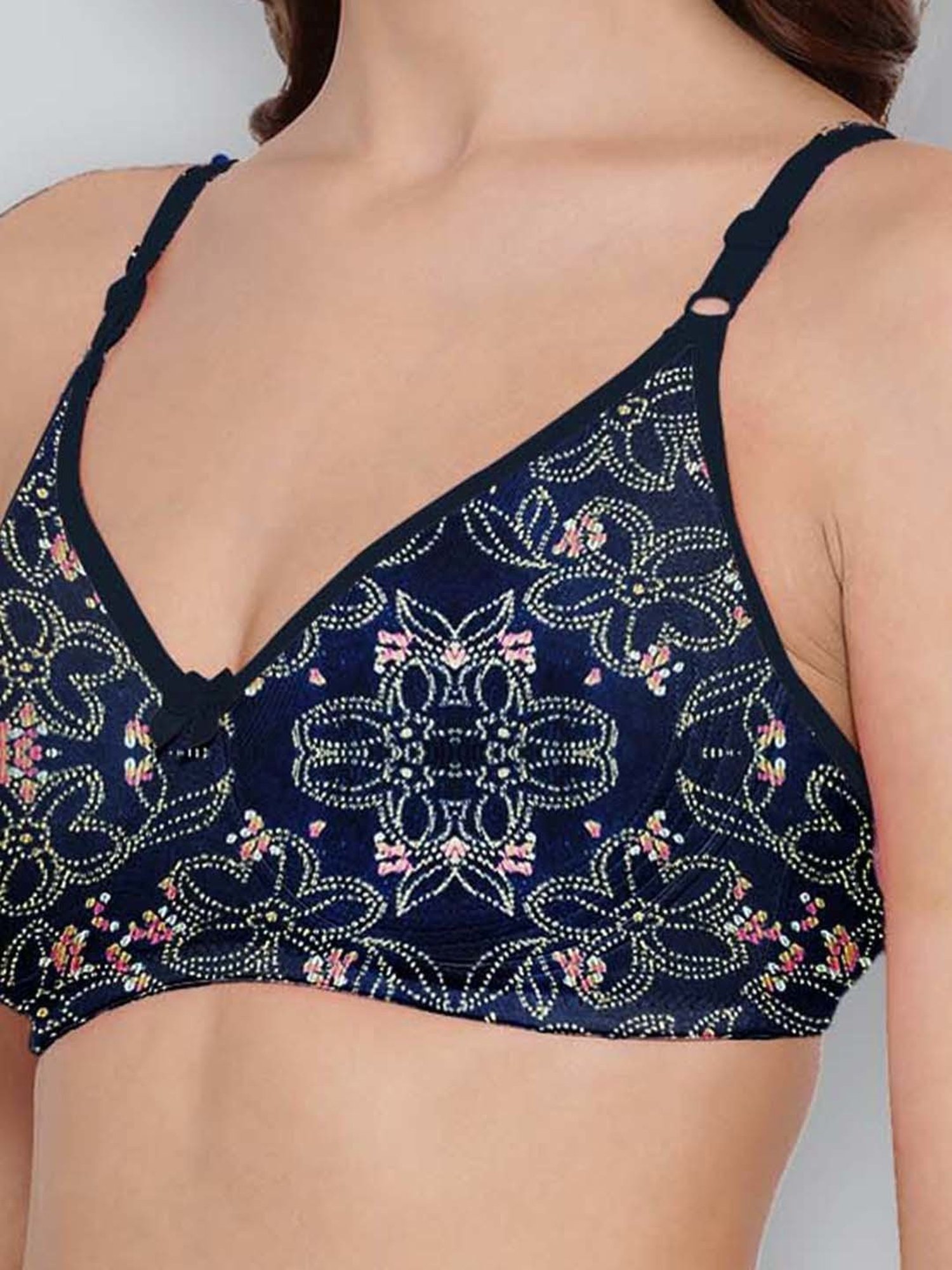 Lyra Navy & Peach Cotton Printed T-Shirt Bras - Pack Of 2