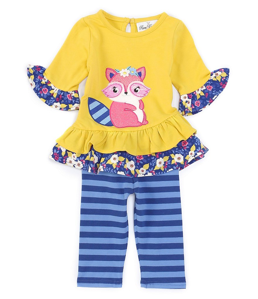 Rare Editions Baby Girls 3-24 Months Racoon-Appliqued Tunic Top & Striped Leggings Set