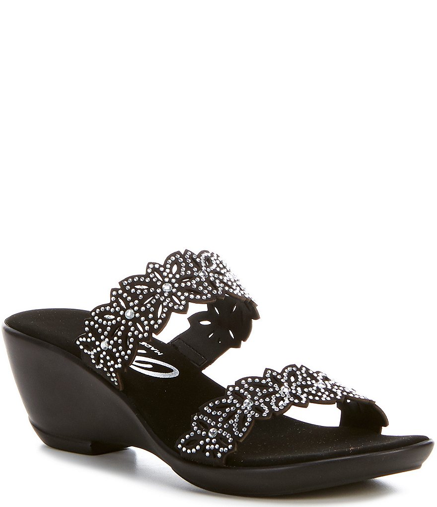Onex Stacey Banded Floral Embellished Leather Slide Sandals