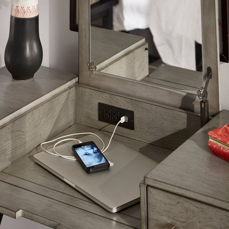 Brunswick Vanity Set with Flip Mirror and Power Strip Gray/Black - Inspire Q