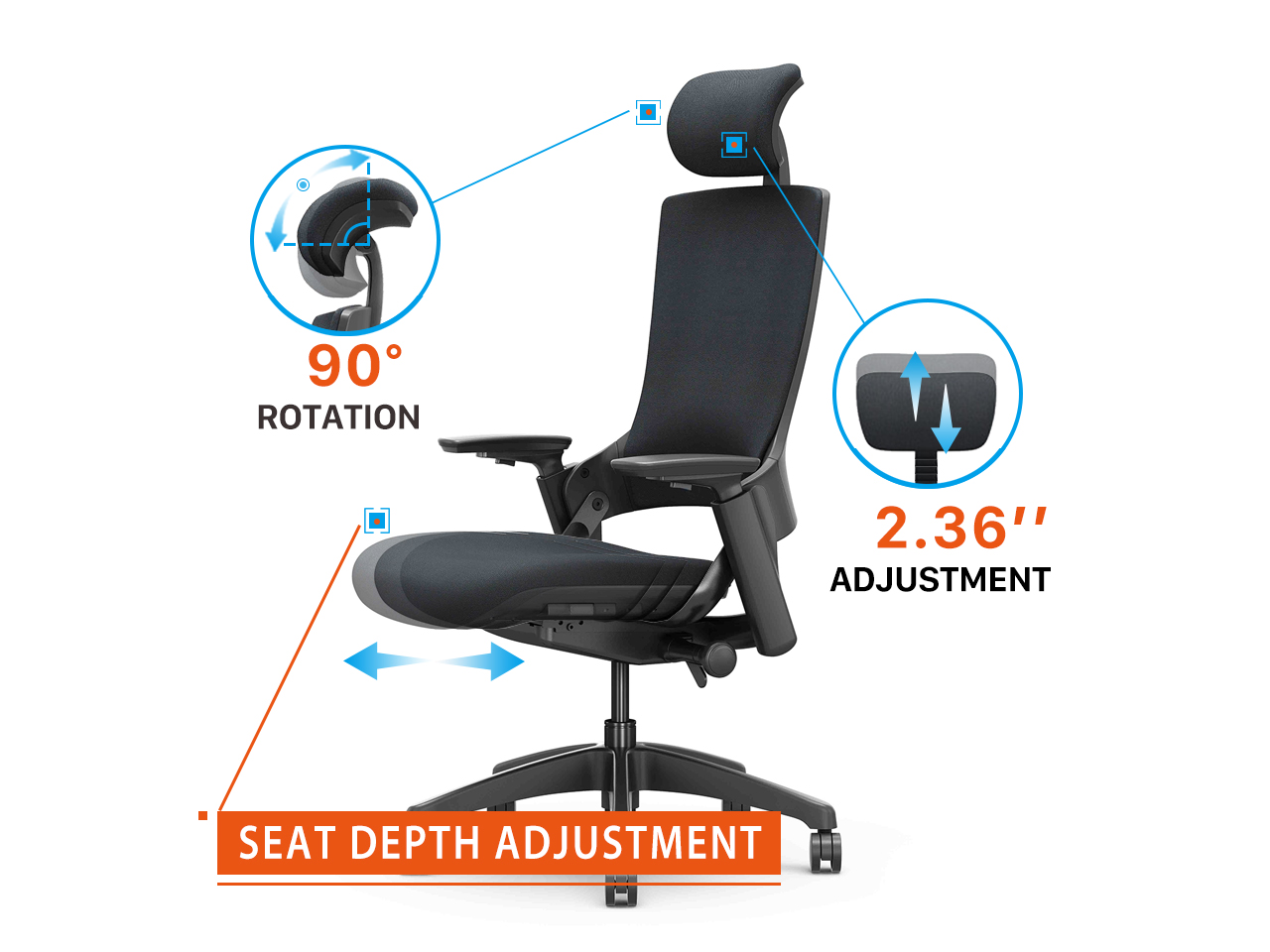 CLATINA 247 Series High Back Ergonomic Office Desk Chairs and Executive Chairs with Back Support, Black