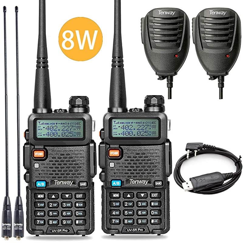 Radio Walkie Talkie UV-5R Pro Dual Band Two Way Radio with Radio Handheld Speaker Mic and NA-771 Antenna 2Pack and One USB Programming Cable