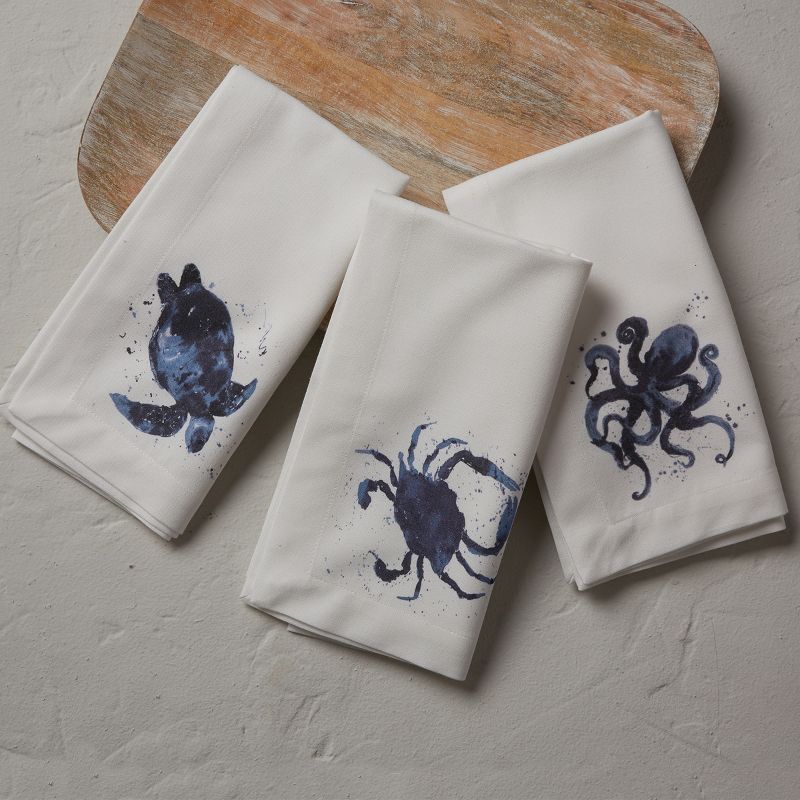 Split P Deep Blue Sea Printed Crab Napkin Set - White