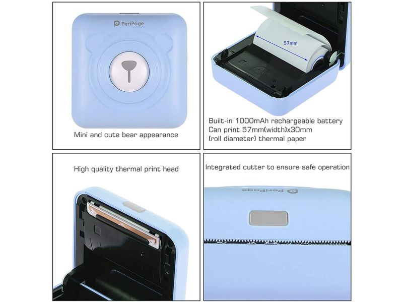 Makesure PeriPage Bluetooth Portable Label Printer Mini Pocket Wireless BT Thermal Printer Picture Photo Label Memo Receipt Paper Printer for Android iOS with 6 Rolls Free Sticker Paper(White)