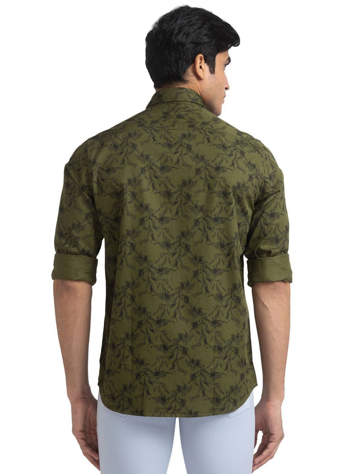 ColorPlus Green Pure Cotton Tailored Fit Printed Shirt