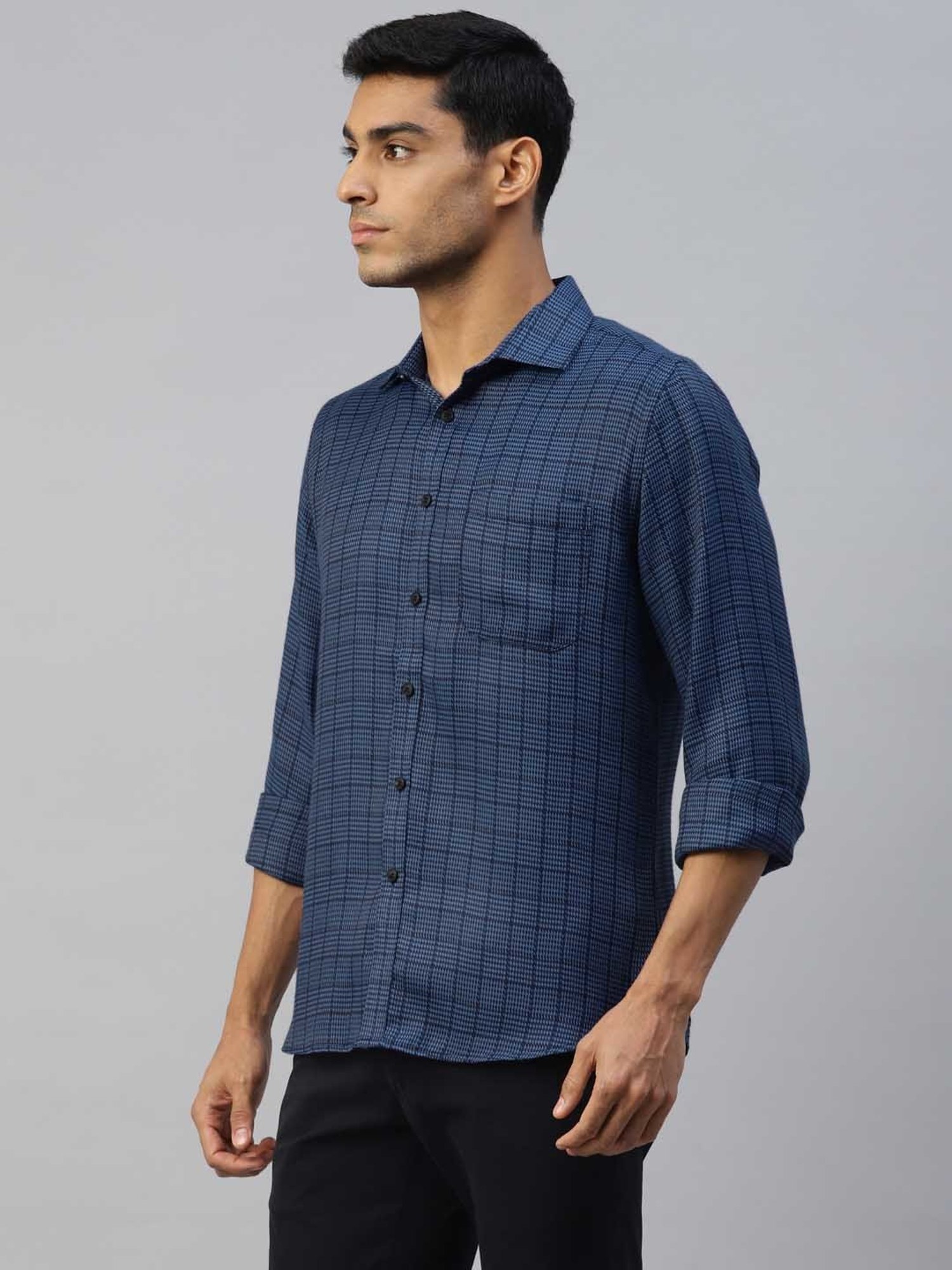 Don Vino Dark Blue Slim Fit Check Shirt