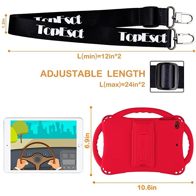 Kids Case for iPad Mini 5 4 3 2 1,Silicone Childproof for All Kinds of iPad Mini, Built-in Handle Stand, Comes with 2-4 Feet Adjustable Strap. (Red)