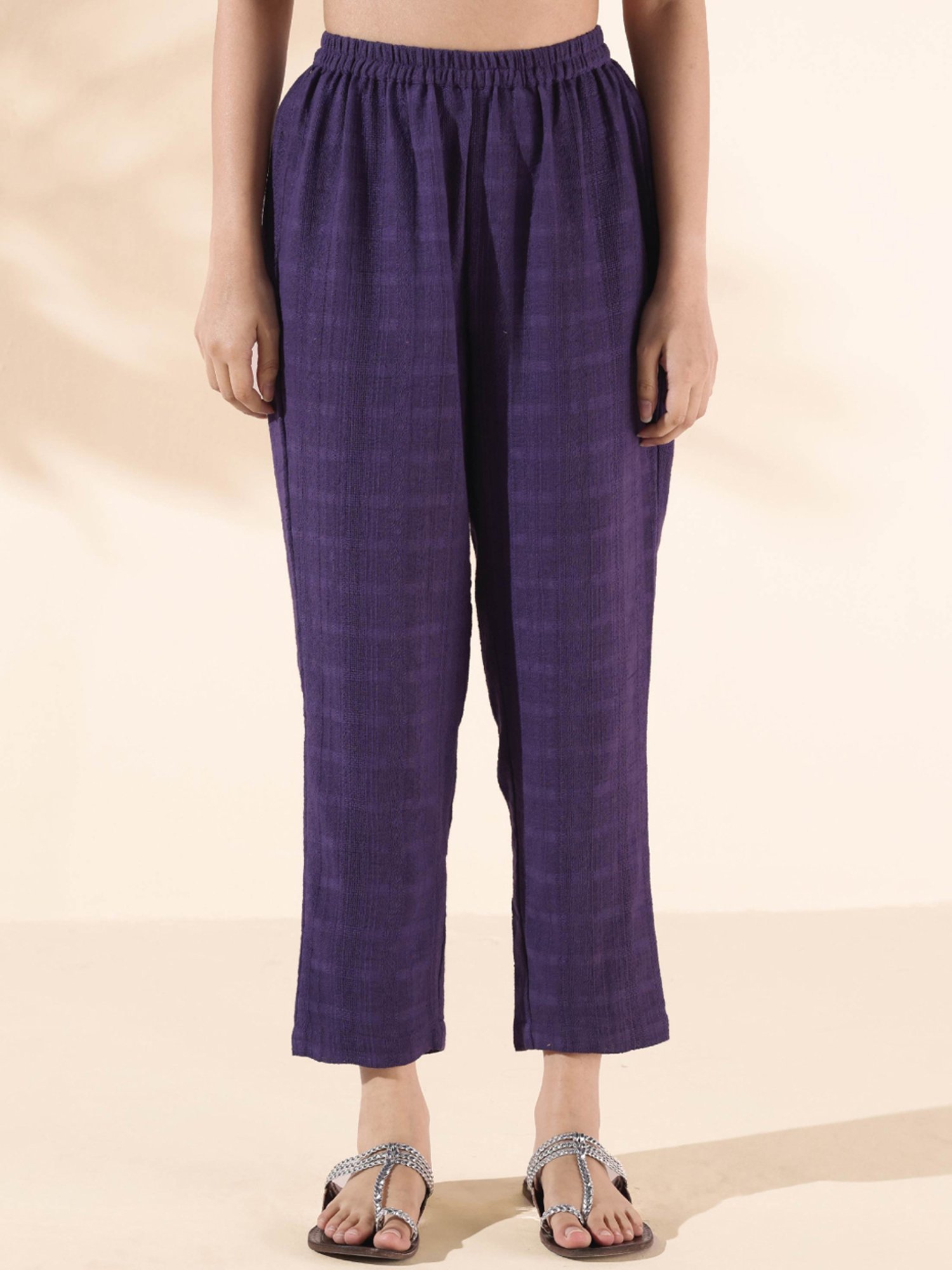 true Browns Blue & Purple Cotton Chequered Kurta Pant Set