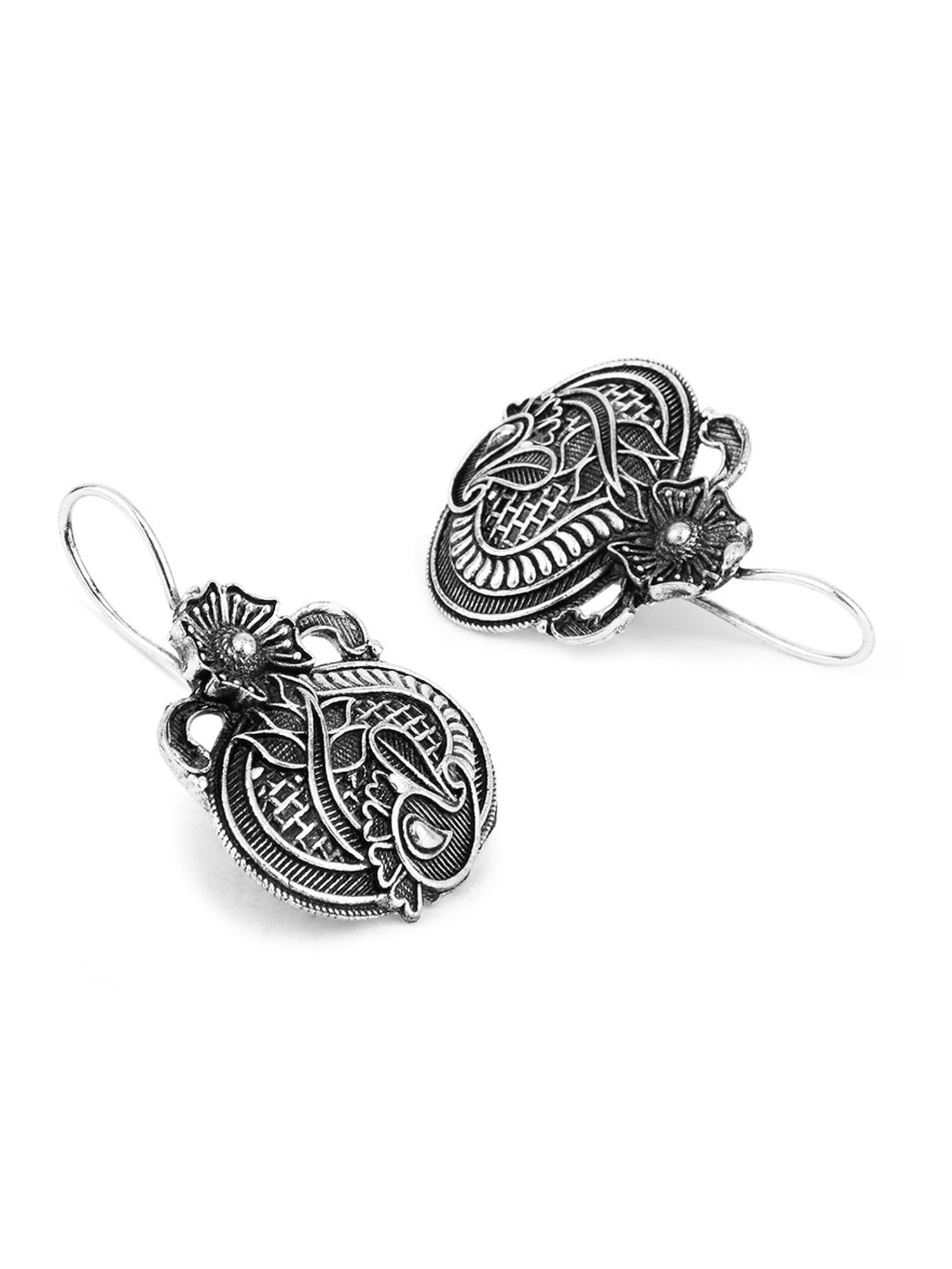 Fida Floral Paisley Detail Silver Dangler Earrings