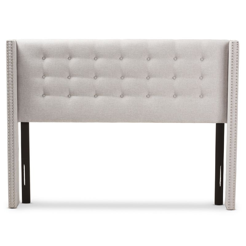Ginaro Modern and Contemporary Fabric Button Tufted Nail Head Winged Headboard Queen Gray - Baxton Studio