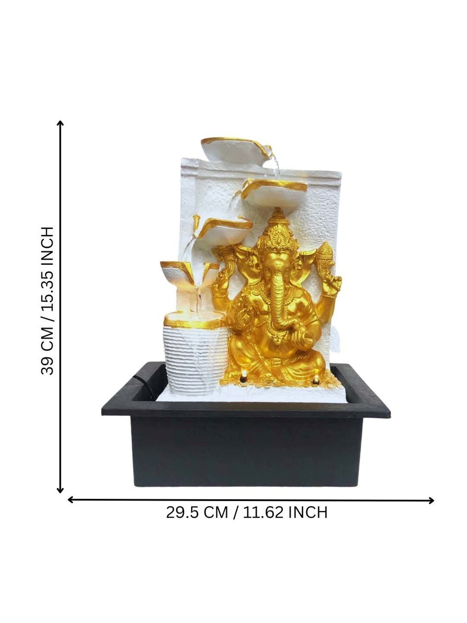 CHRONIKLE White & Gold Polyresin Ganesha Idol 4 Steps Waterfall Fountain