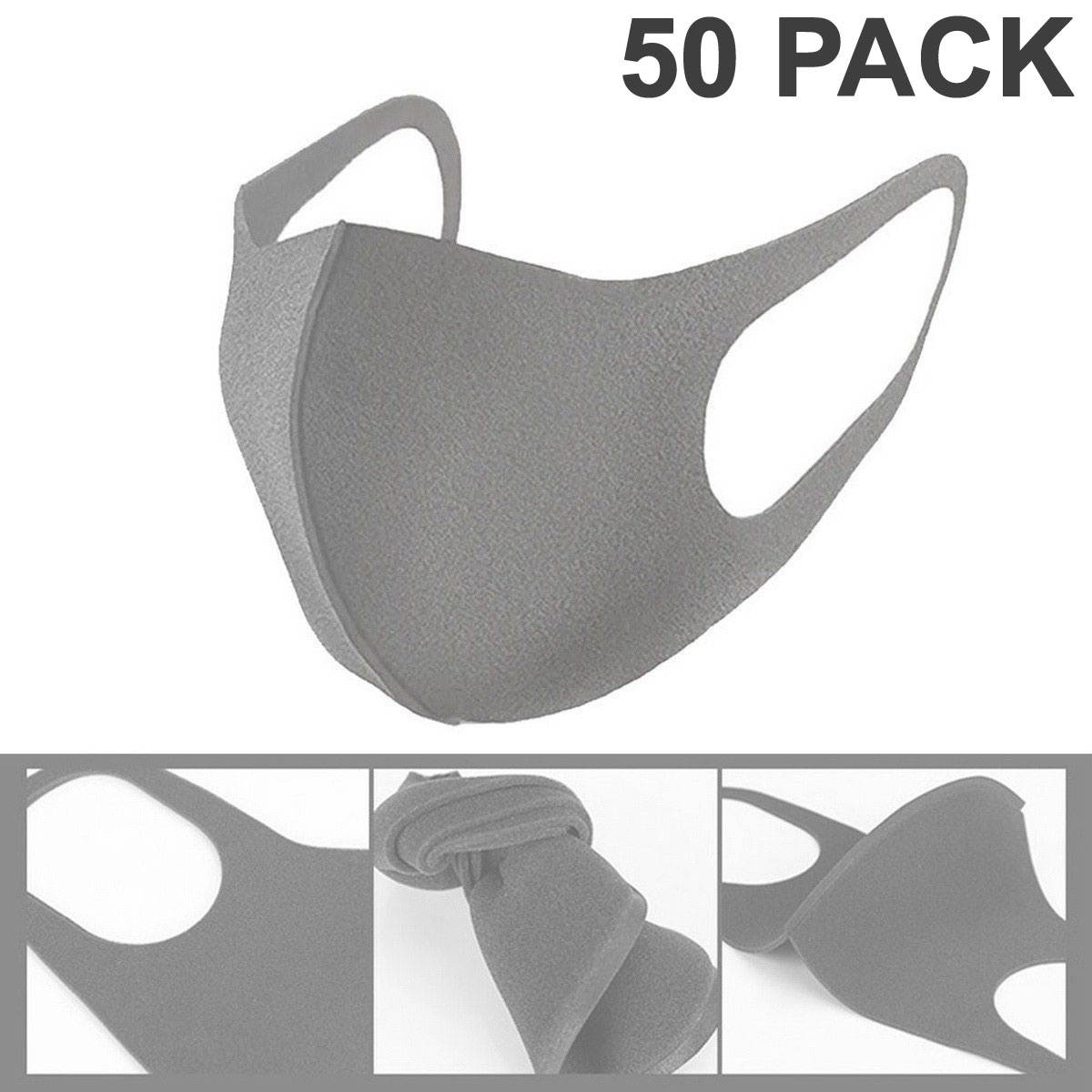 50 PCS Face Mask Black Washable Reusable Breathable Unisex Masks Cotton