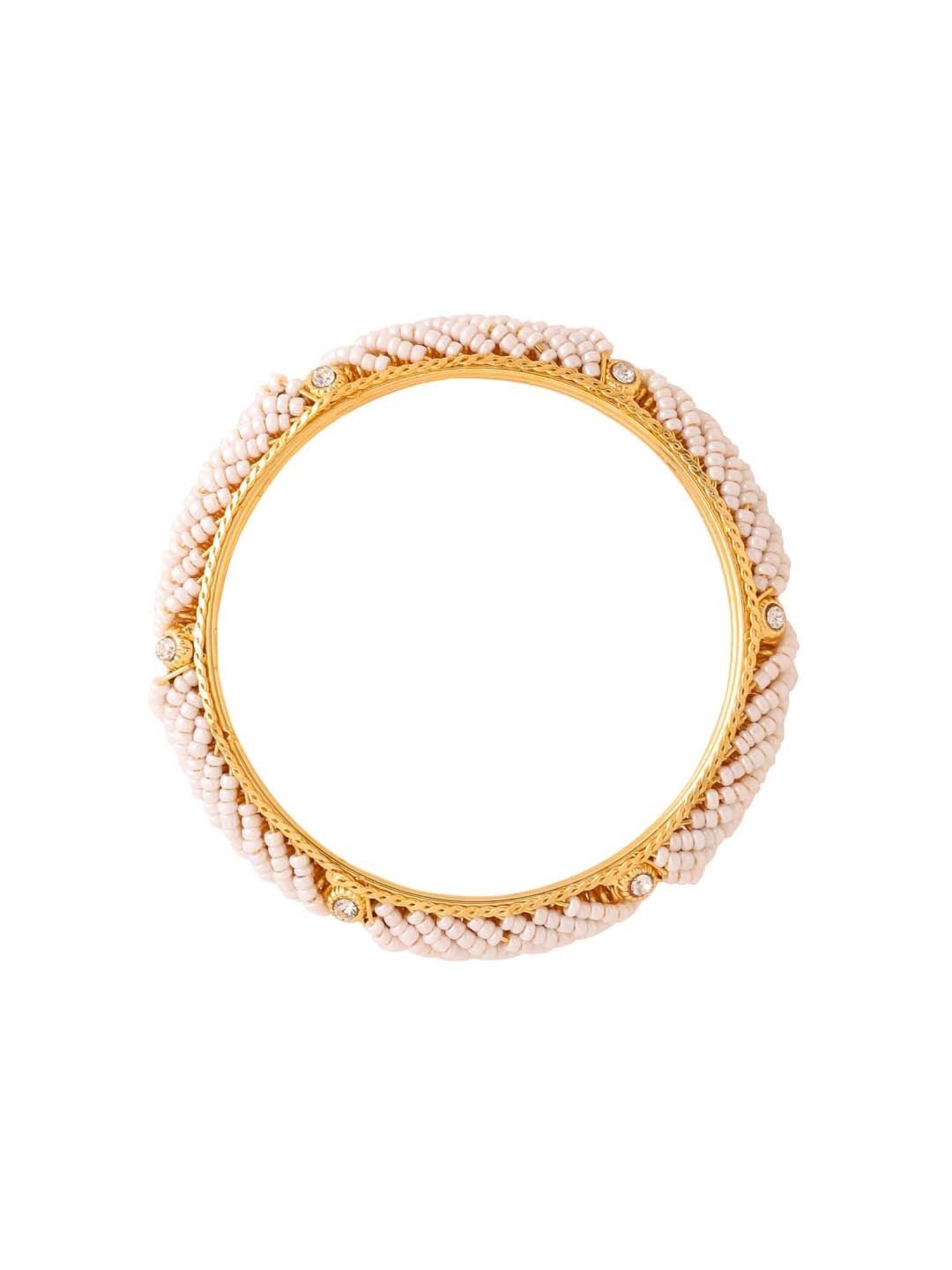 NVR Women Set Of 2 Gold-Plated Traditional Pearls Beaded Bangles