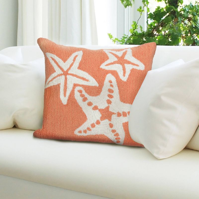 18"x18" Front Porch Starfish Print Indoor/Outdoor Square Throw Pillow Coral - Liora Manne