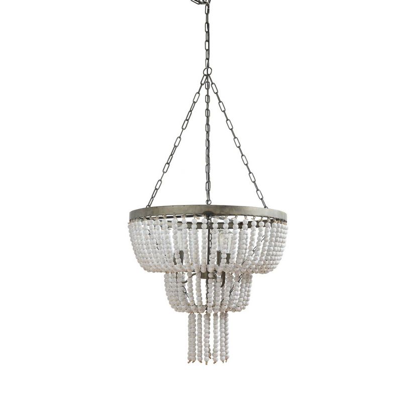 Metal Pendant Ceiling Light with White Wood Beads - 3R Studios