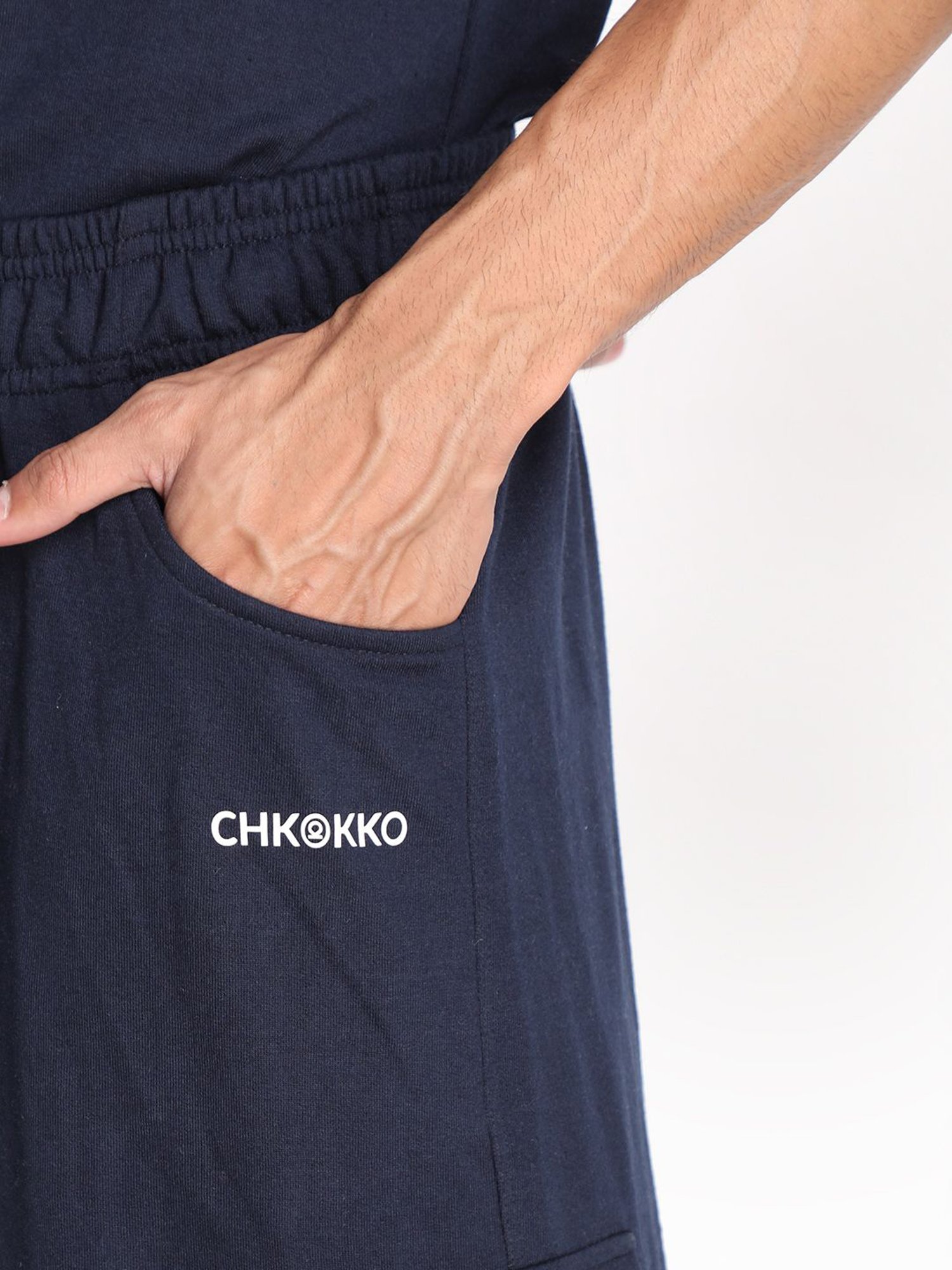 Chkokko Navy Cotton Relaxed Fit Track Pants