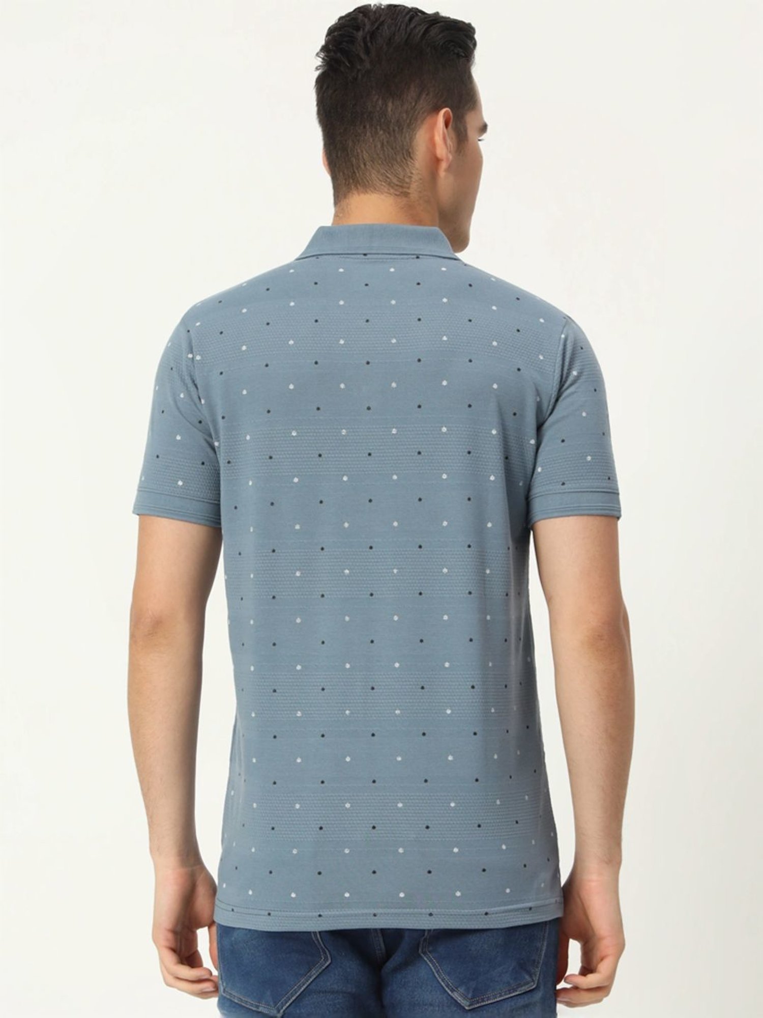 Tab91 Blue Regular Fit Printed Polo T-Shirts