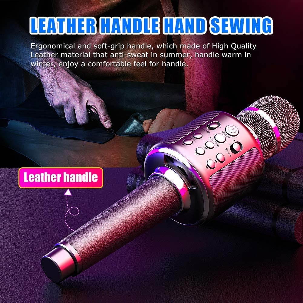 Karaoke Microphone Wireless Singing Machine with Bluetooth Speaker for Cell Phone/PC, Portable Handheld Mic Speaker Support Reverb/Duet