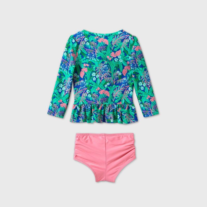 Toddler Girls' Floral Long Sleeve Rash Guard Swim Set - Cat & Jack™ Blue/Green 4T