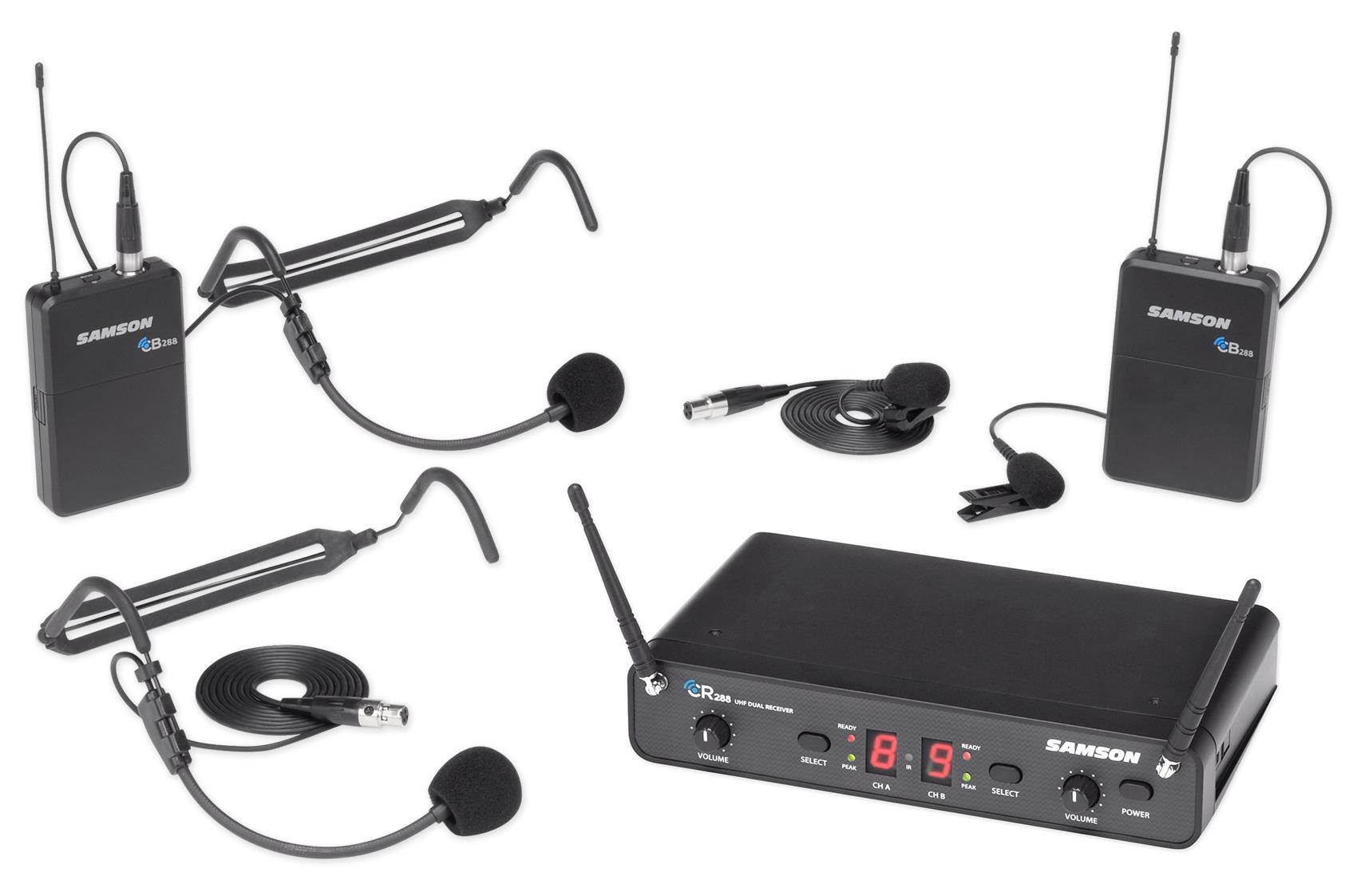 Samson Concert 288 Dual Beltpack UHF Wireless QE Fitness Headset Mics H Band