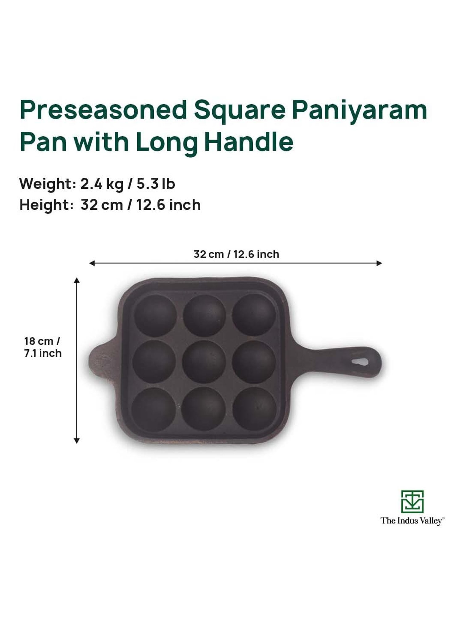 The Indus Valley Black Cast Iron 18.03 cm Paddu Pan With Long Handle