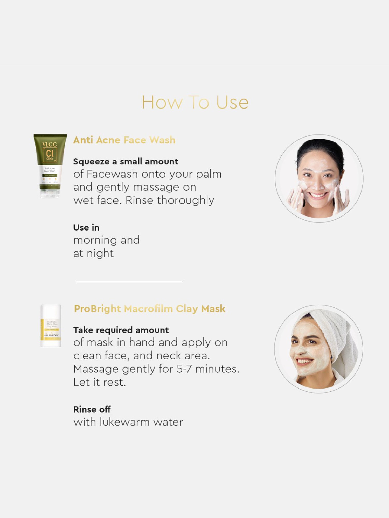 VLCC Clinic Anti Acne Face Wash & ProBright Macrofilm Clay Mask Combo