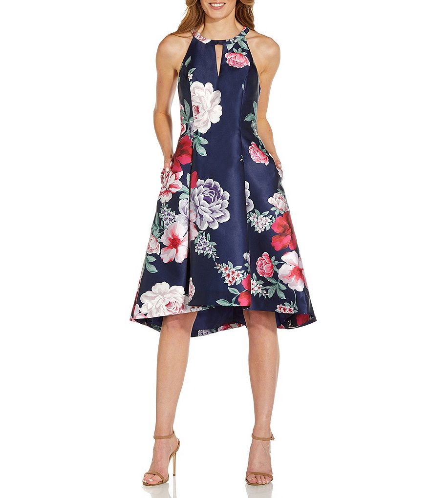 Kay Unger Long Bishop Sleeve V-Neck Crepe A-Line Dress