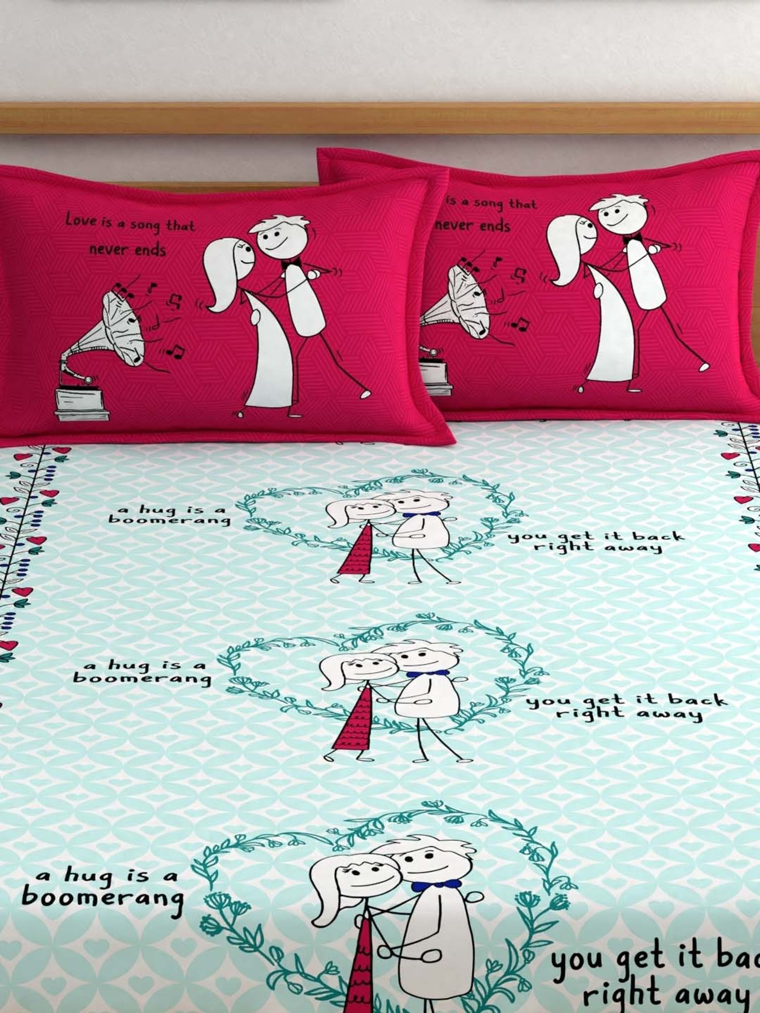 My Room Mint & Pink 210 TC Cotton Bed Sheet Set