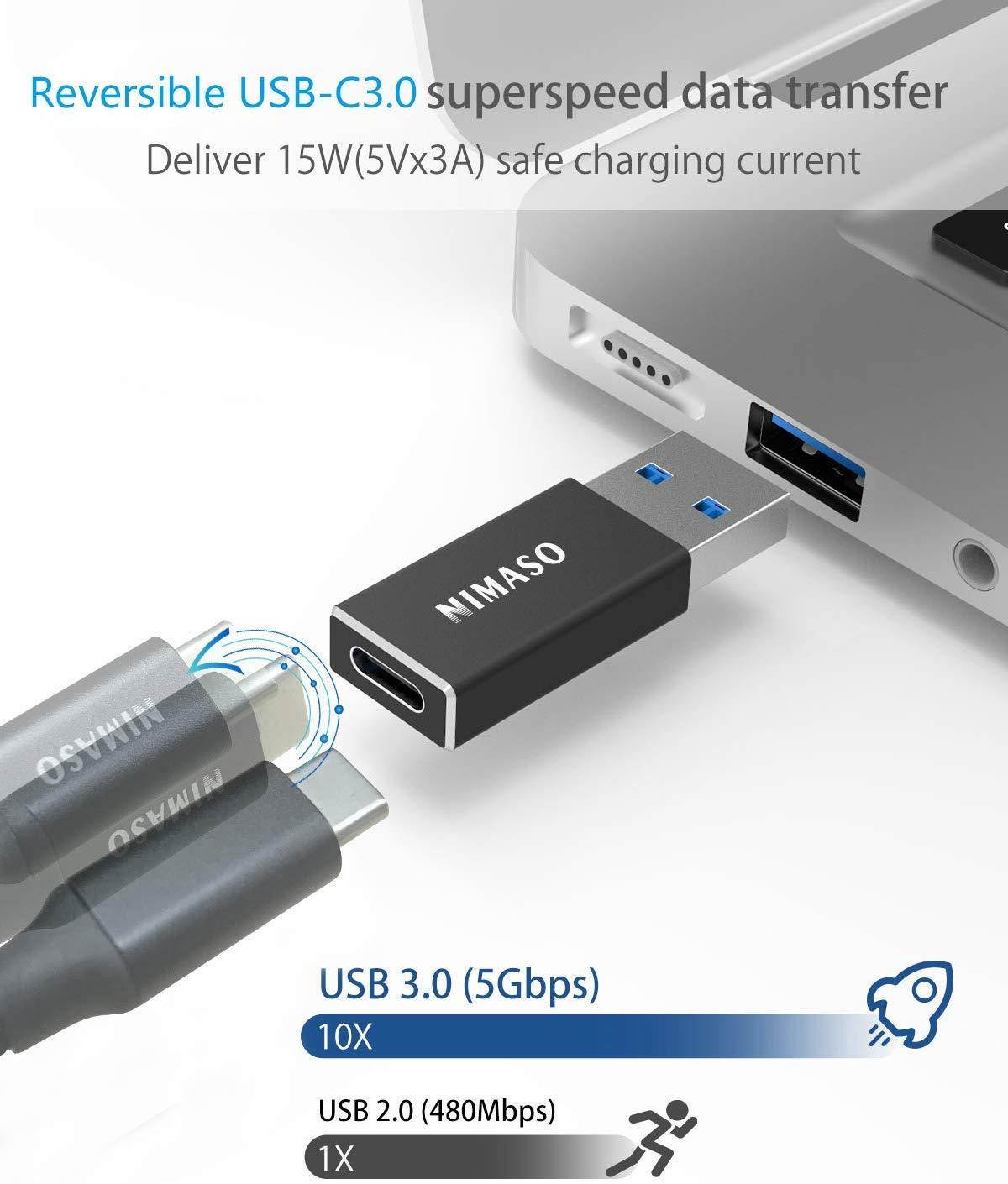 NIMASO USB C to USB 3.0 Adapter, USB C Female to USB A Male Connector, USB C 3.1 gen 1 (USB 3.0) Adapter 5Gbps / 640MBps Work with Laptops, Chargers and More Devices with Standard USB A Interface