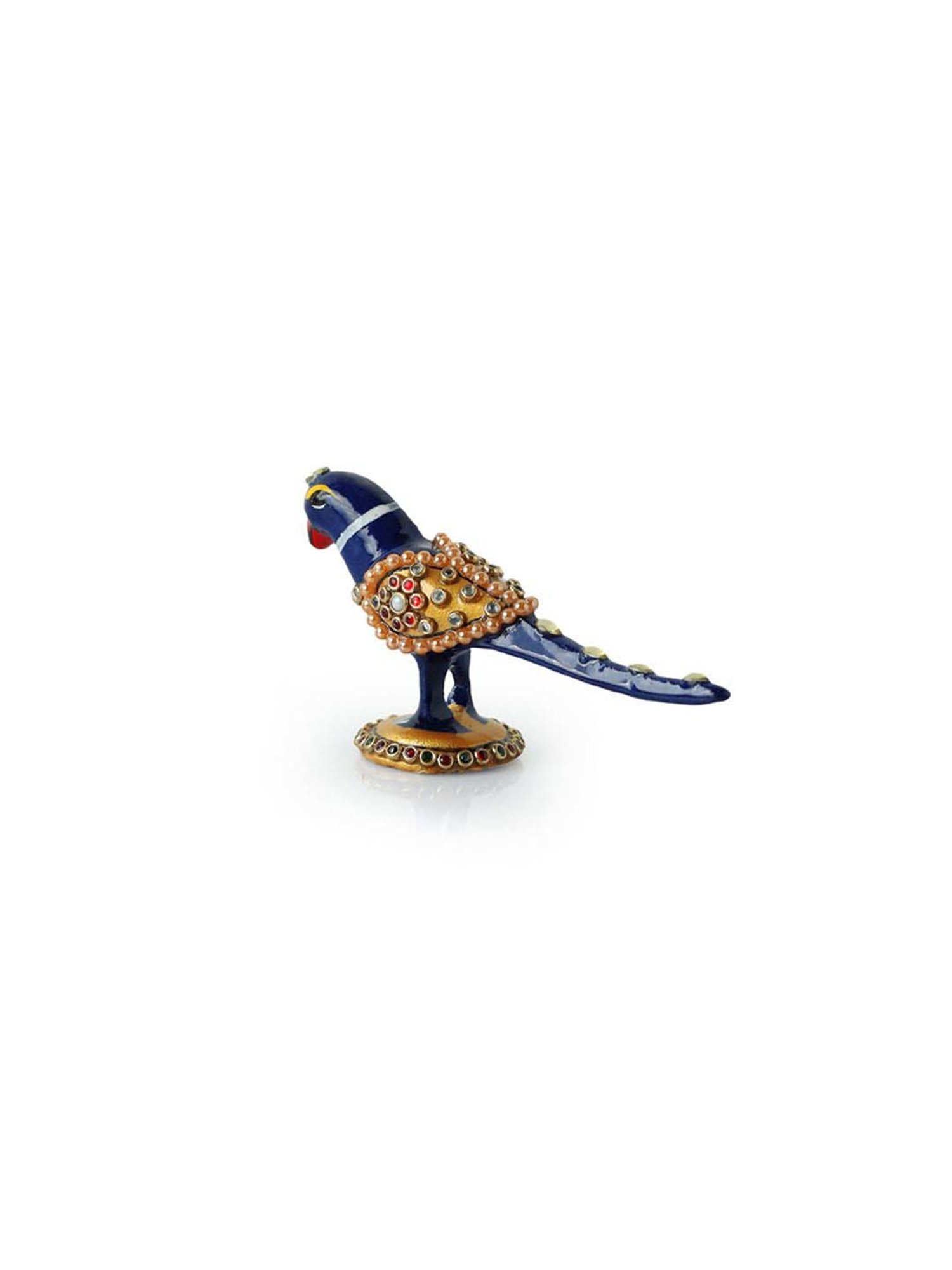 ExclusiveLane Royal Blue & Golden Metal Meenakari Singing Parrot Decorative Showpiece Figurine