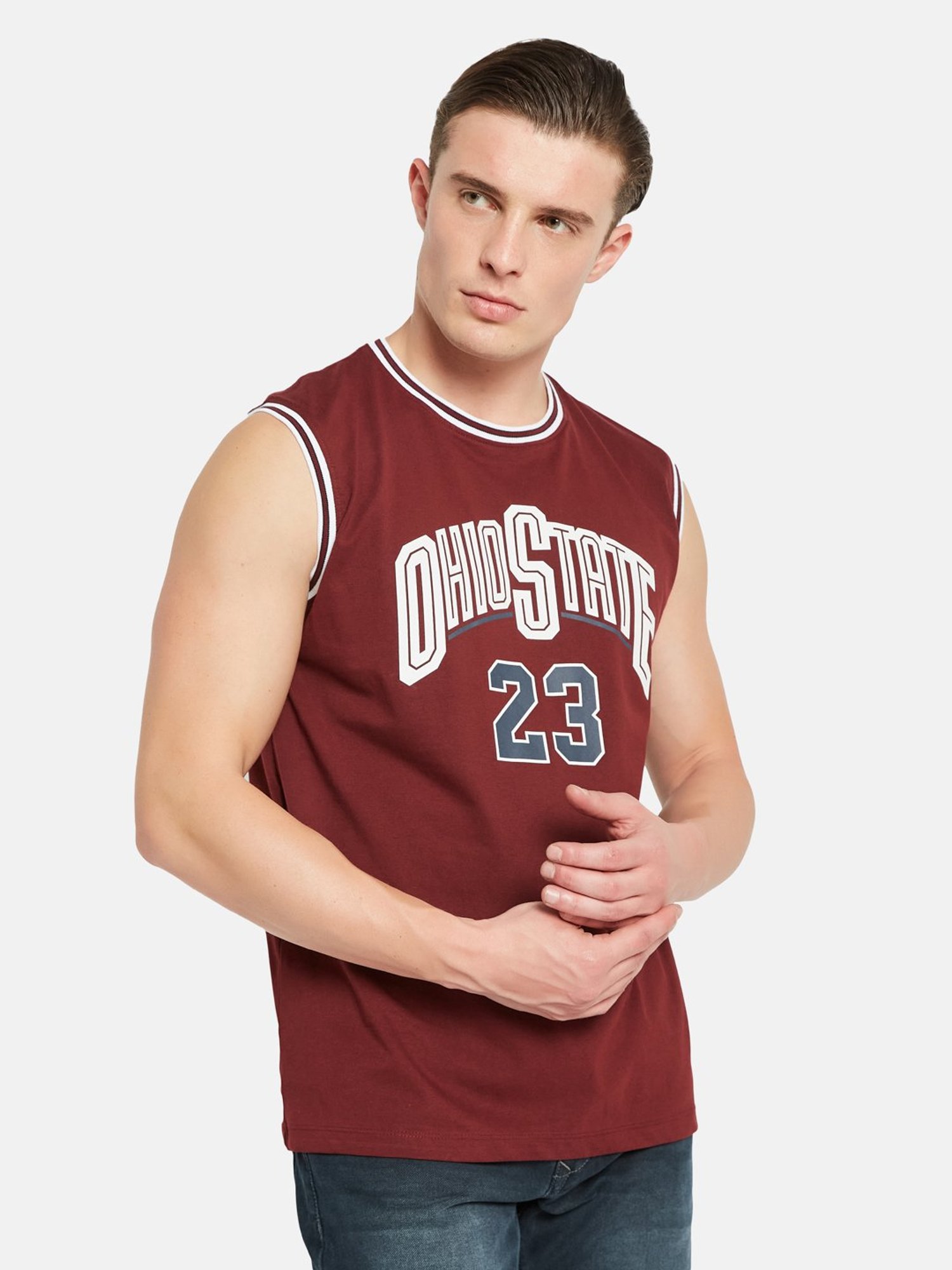 Octave Maroon Regular Fit Graphic Print Sleeveless T-Shirt